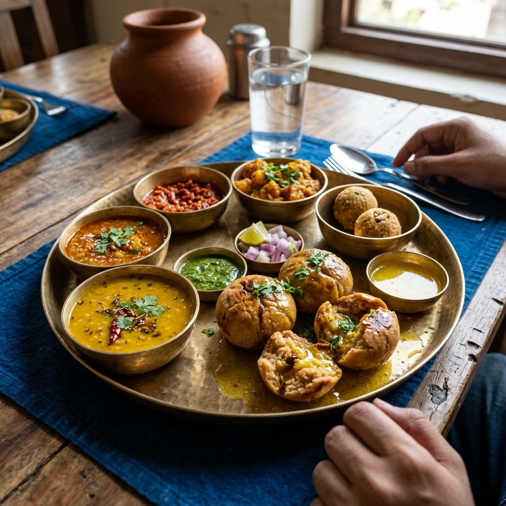 Traditional Ujjaini Dal Bafla thali