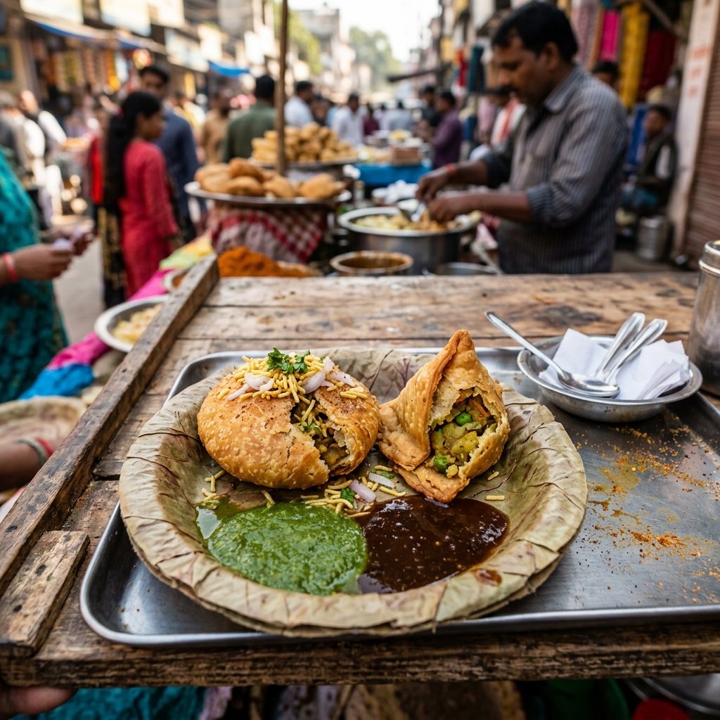 Spicy Ujjain Kachori and Samosa street snacks