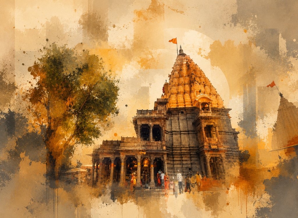 Mahakaleshwar Temple Ujjain watercolor painting