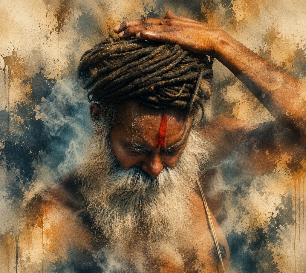 Naga Sadhu Baba Ujjain watercolor art