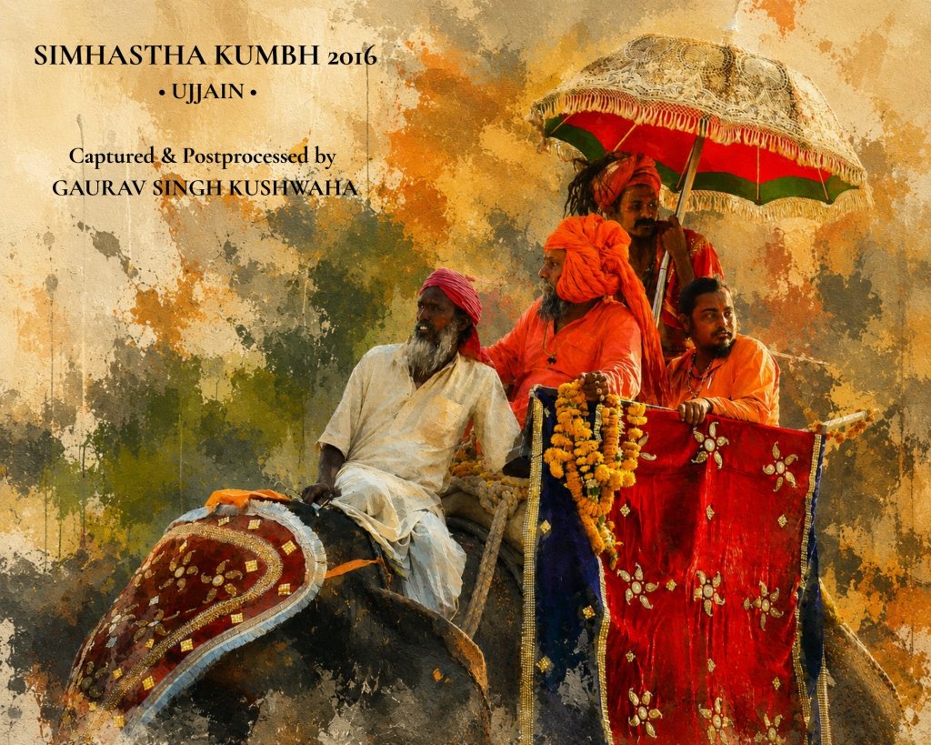 Sadhus on decorated elephant during Simhastha Kumbh Ujjain